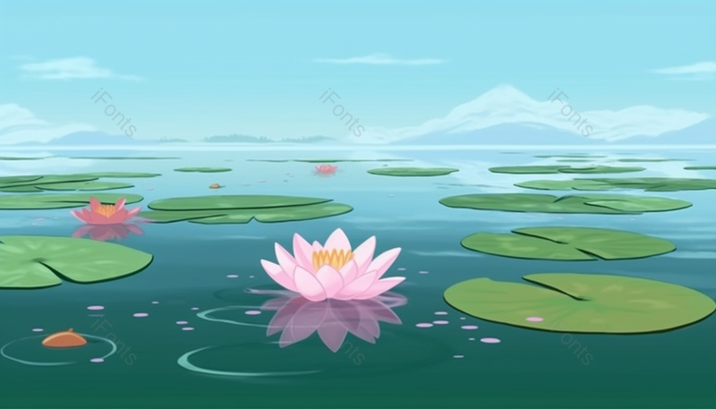 绿色唯美夏至荷塘的荷花插画背景,插画/手绘图,插画/手绘图库,插画/手绘图下载,插画/手绘